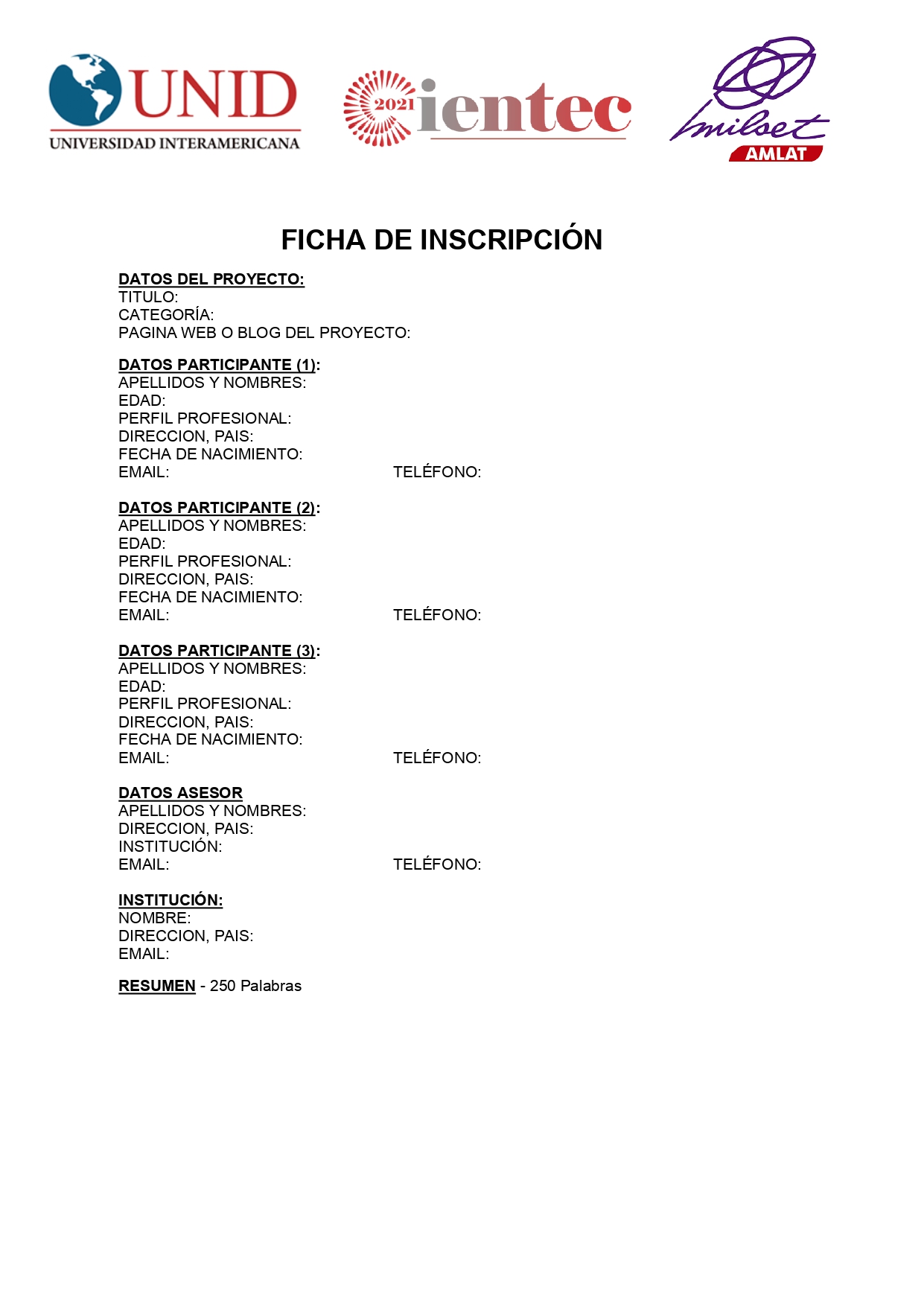 Ficha de Inscripción - Español